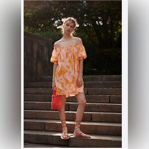 FREE PEOPLE Mila Printed Mini Dress in Tangerine Combo Orange Sz XS NWOT